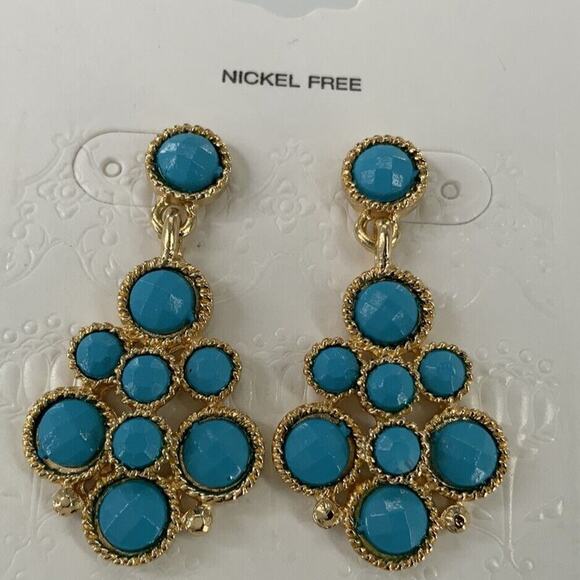 Turquoise Blue Earrings Gold-Tone Chandelier Drop Dangle Cluster Fashion Jewelry - Picture 9 of 9